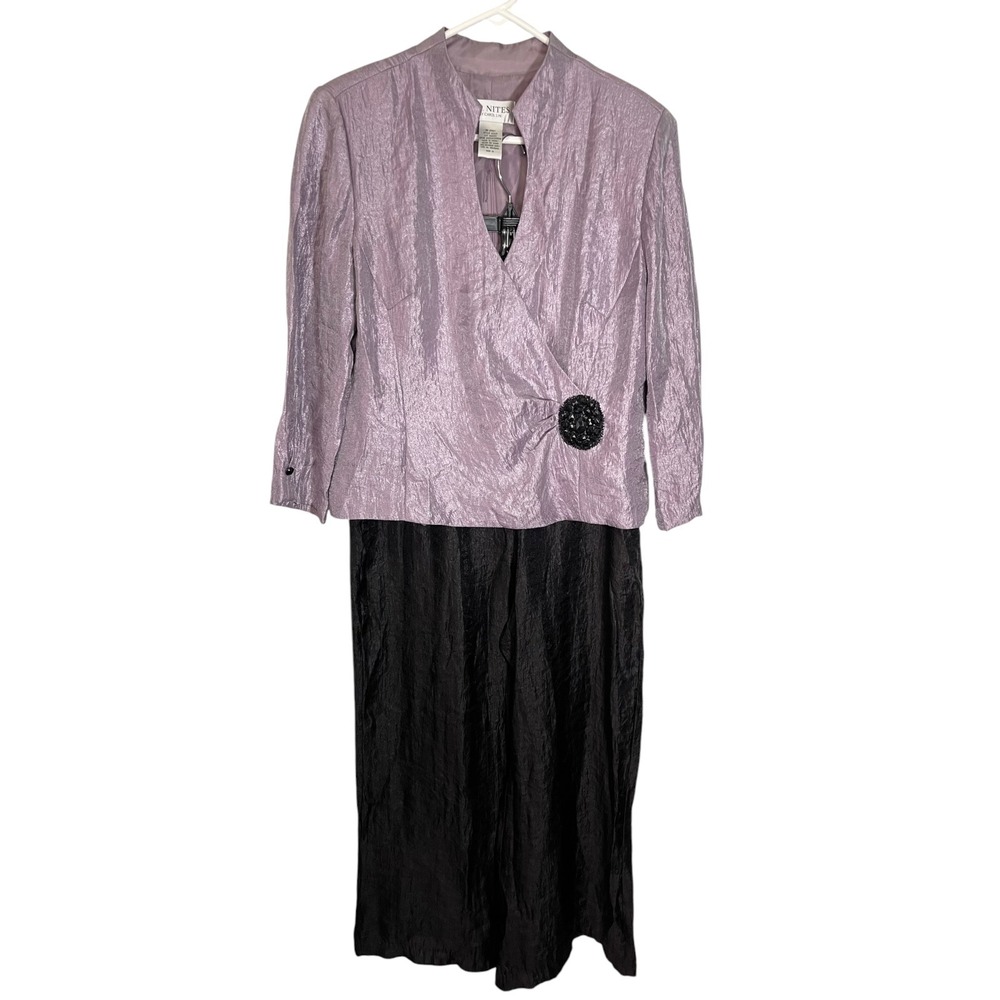 J.R. Nites 16 Lavender Black Pant Suit Set Metallic Beaded Evening Formal